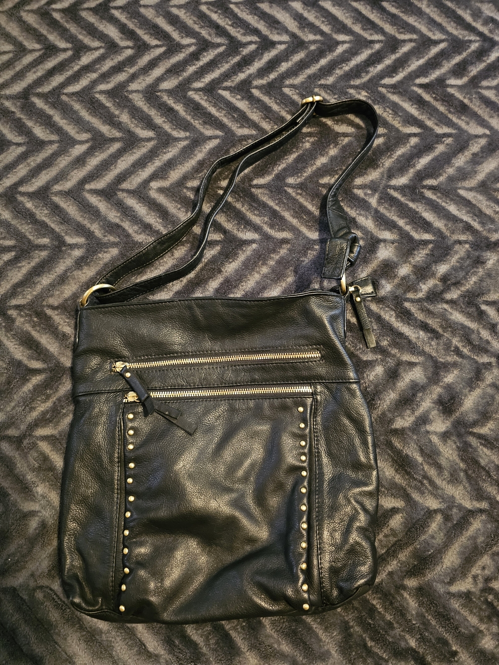 Great American Leatherworks Black Leather Crossbody Bag Studded